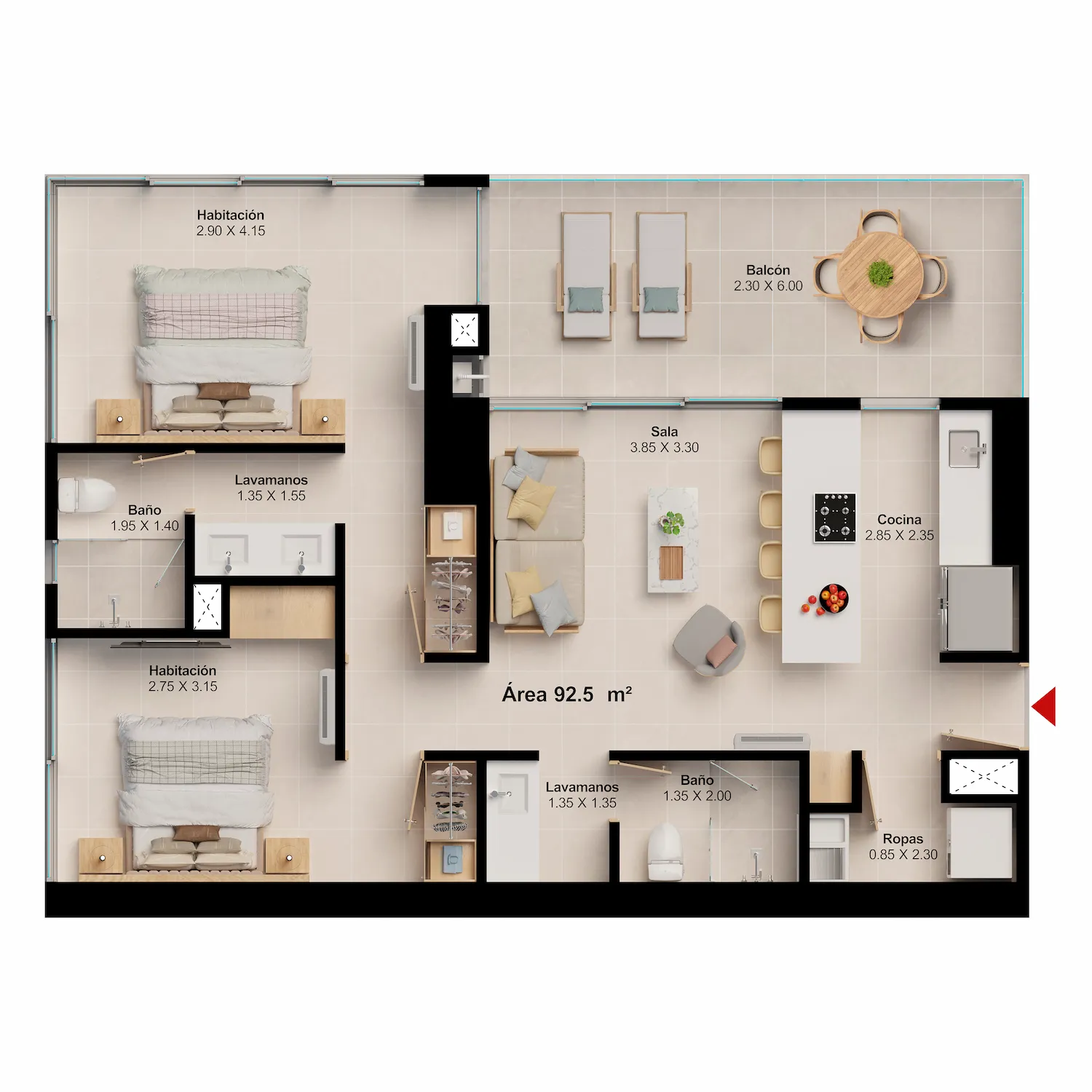 Plano apartamento puerto gaira 92m2